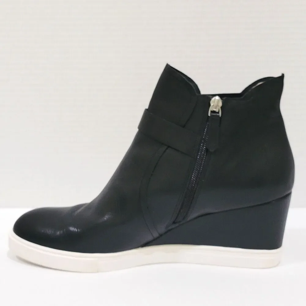 Linea Paolo Freshton Womens High Top Sneaker Size 12 M Black Leather Wedge Boots